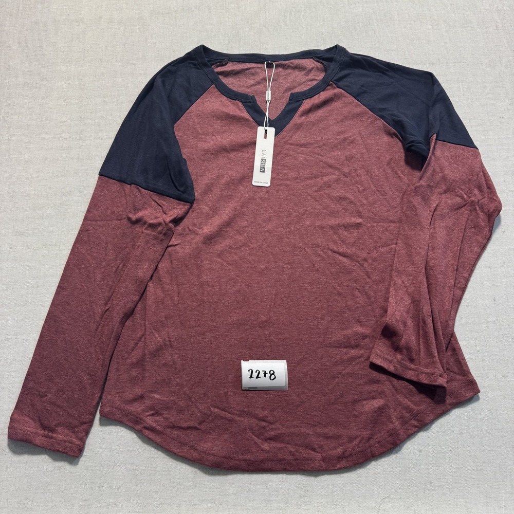 LAISHEN Raglan Long Sleeve Top‎ Women Sz S Burgundy New With Tags